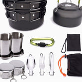 1 Set antihaftbeschichtetes Outdoor-Camping-Kochgeschirr: Töpfe, Pfannen, Wasserkocher, faltbarer Löffel, Gabel, Messer, Tasse